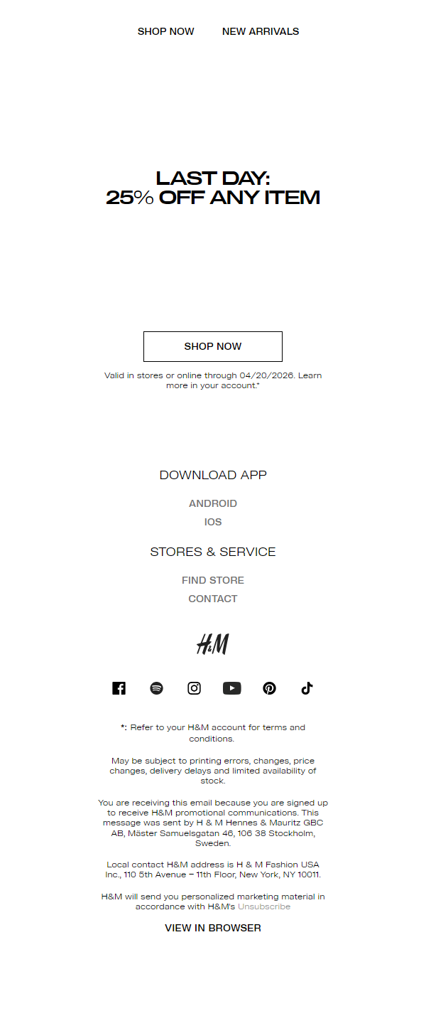 Newsletter preview: 25% off any item ends tonight