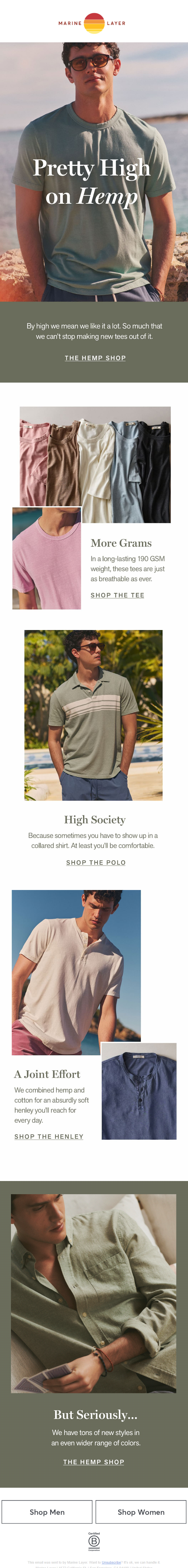 Newsletter preview: We're High on Hemp (Shirts)