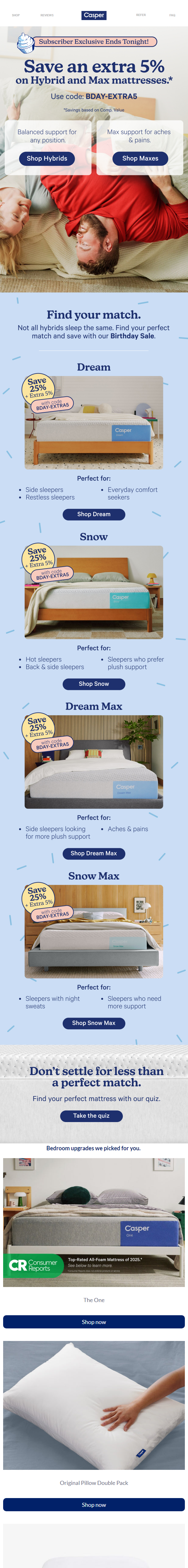 Newsletter preview: Ends tonight. Save an extra 5% on Hybrid mattresses