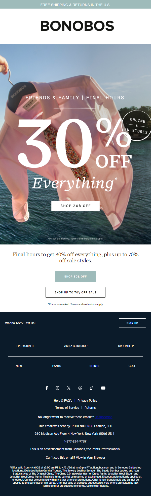 Newsletter preview: Final Hours for 30% Off Everything