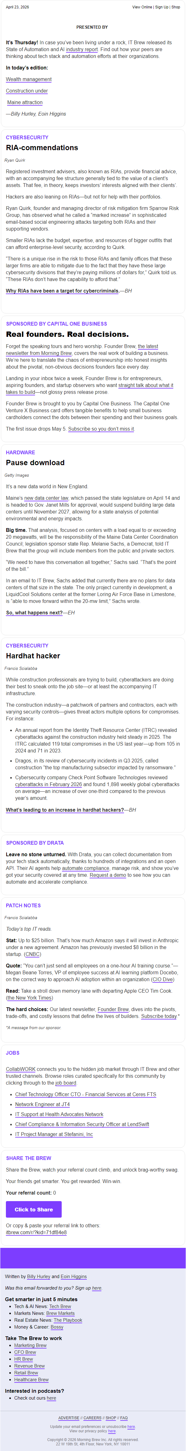 Newsletter preview: ☕️ Cybercriminals are targeting wealth management firms