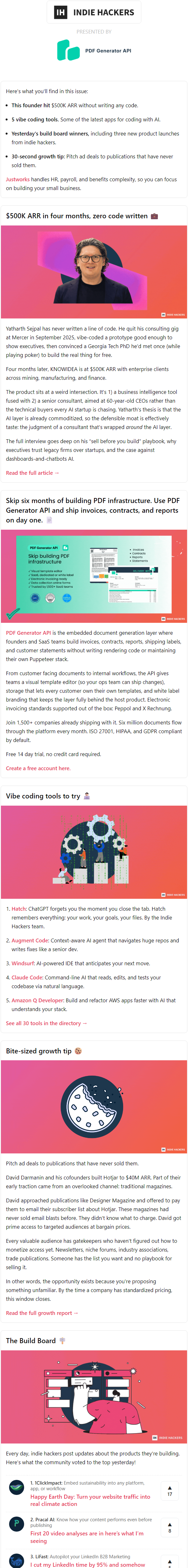 Newsletter preview: 🗞️ What's New: $500K ARR w/out writing code, how to hack magazine ads, outcome independence