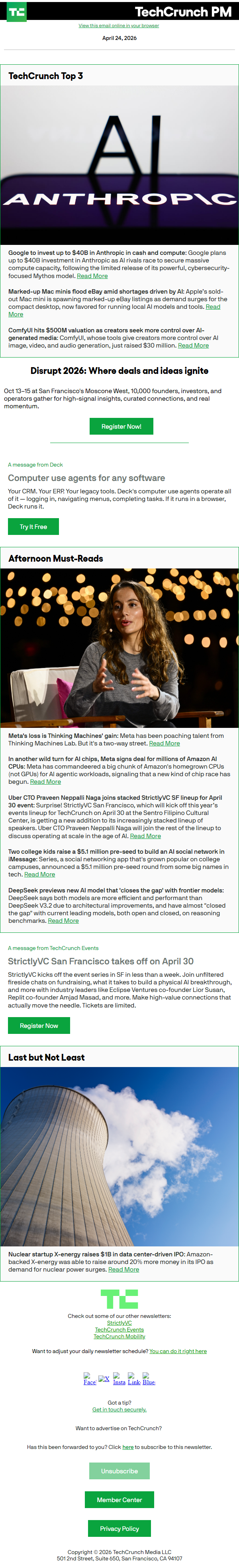 Newsletter preview: Google to invest up to $40B in Anthropic in cash and compute