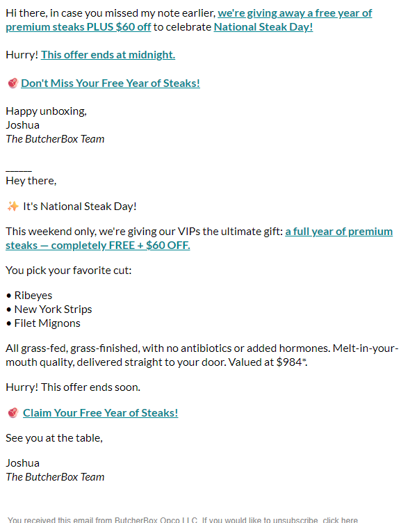 Newsletter preview: Last call 🔥 $60 OFF + FREE steaks!