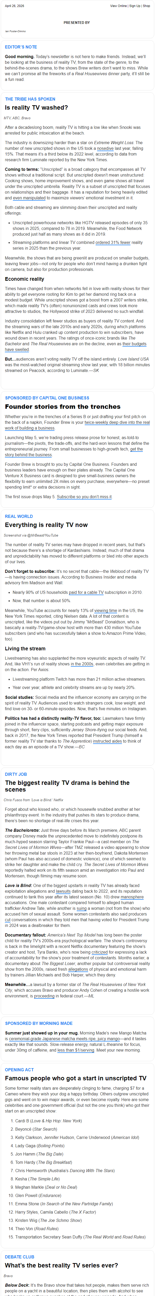 Newsletter preview: ☕ Reality TV Brew