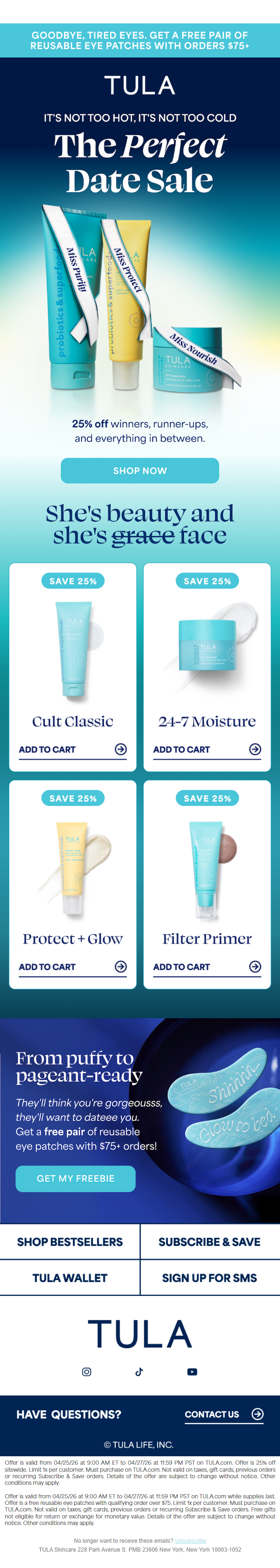 Newsletter preview: Ends today: 25% off sitewide + free eye patches