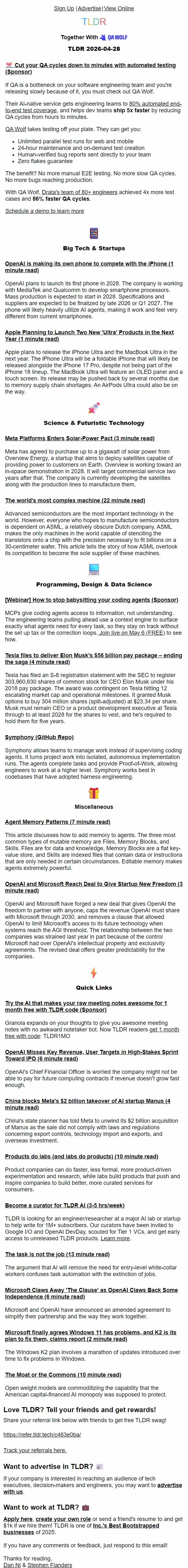 Newsletter preview: OpenAI smartphone 📱, MacBook Ultra 💻, agent memory patterns 🧠