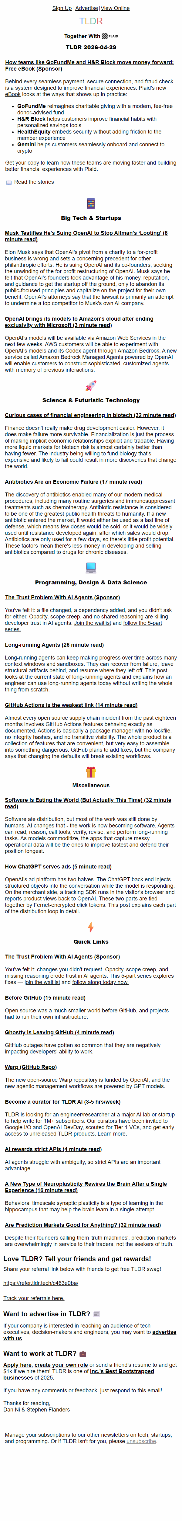 Newsletter preview: Elon testifies ⚖️, inside ChatGPT ads 📰, long running agents 🤖