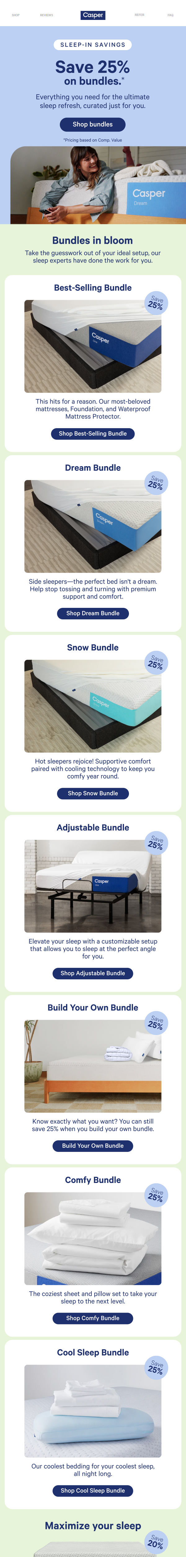 Newsletter preview: Save 25% on a complete sleep setup.