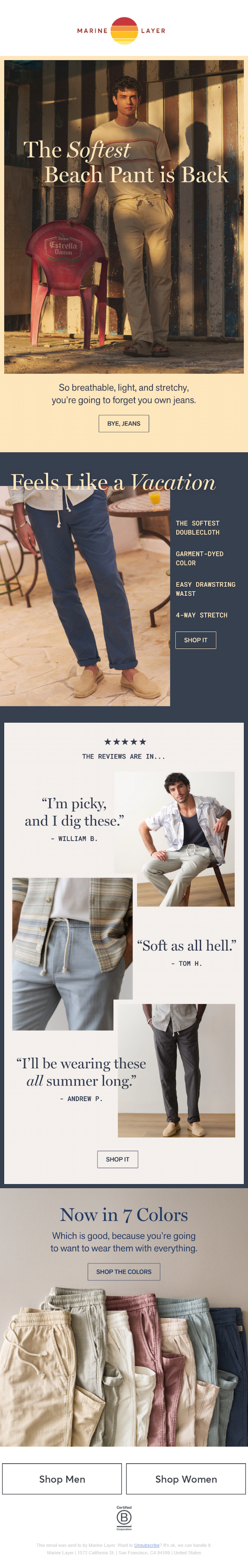 Newsletter preview: The Softest Beach Pant is Back