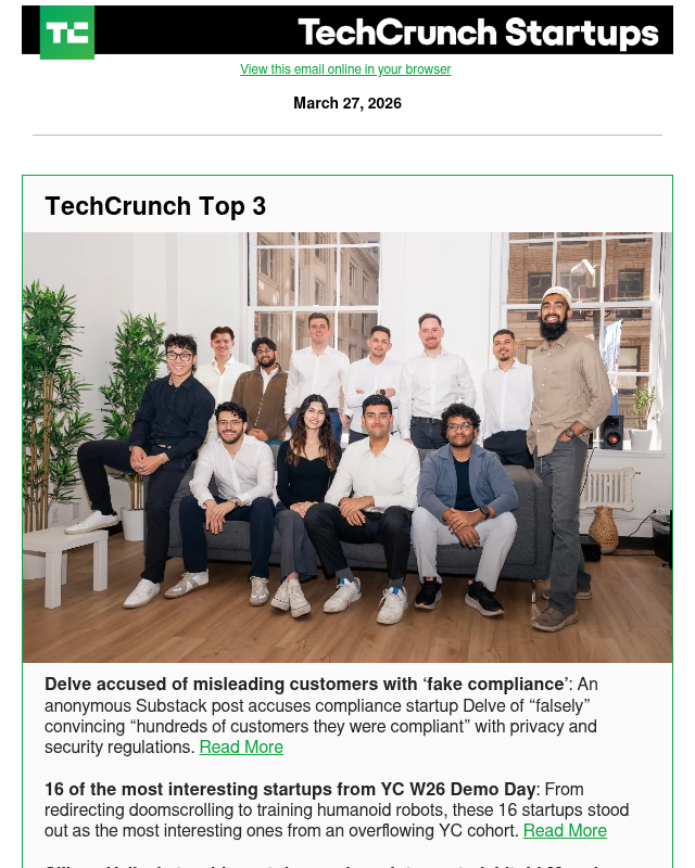 Newsletter preview: Delve accused of misleading customers with ‘fake compliance’