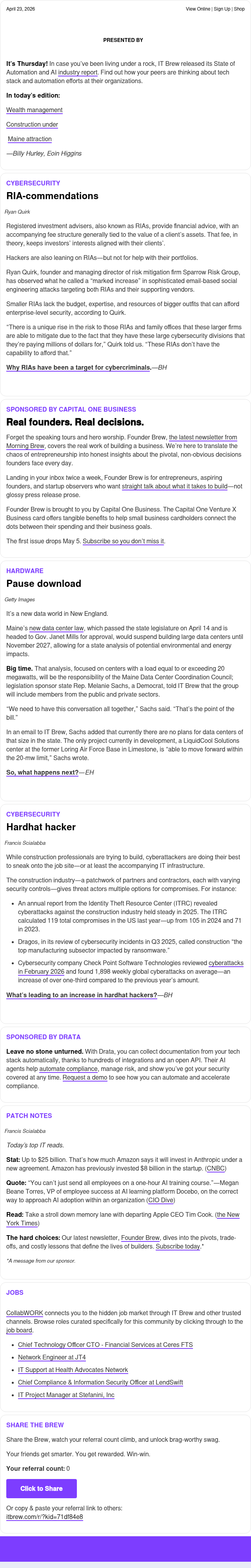 Newsletter preview: ☕️ Cybercriminals are targeting wealth management firms