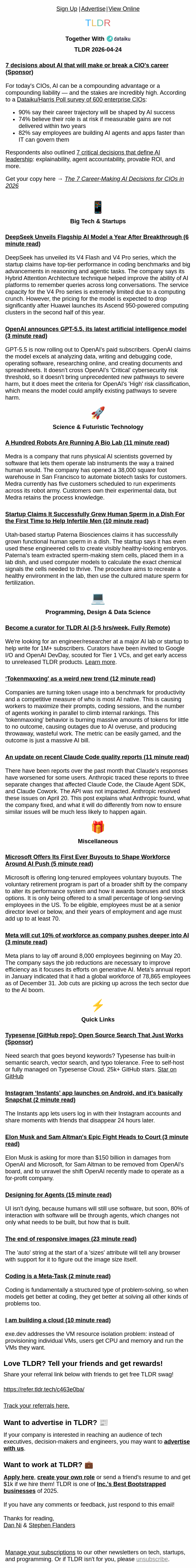 Newsletter preview: DeepSeek v4 🐋, GPT-5.5 🤖, tokenmaxxing 📈