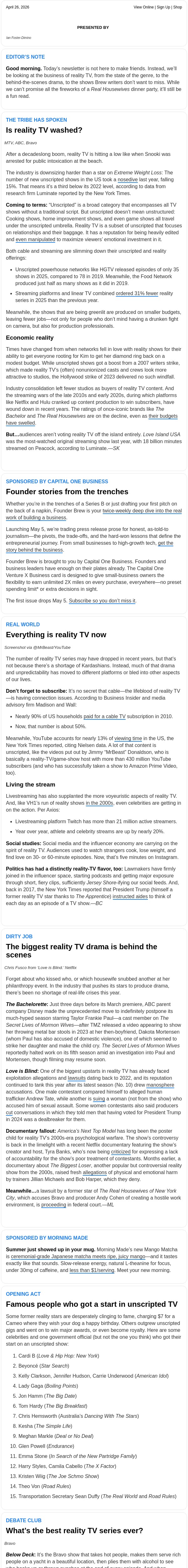 Newsletter preview: ☕ Reality TV Brew