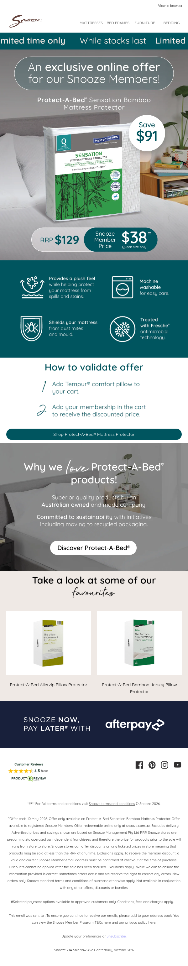 Newsletter preview: Chloe, pay just $38 for a queen size Mattress Protector - save $91!