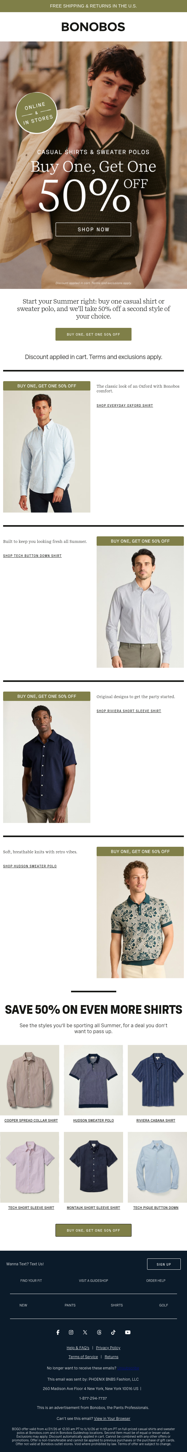Newsletter preview: Launched: BOGO 50% Off Casual Shirts & Sweater Polos